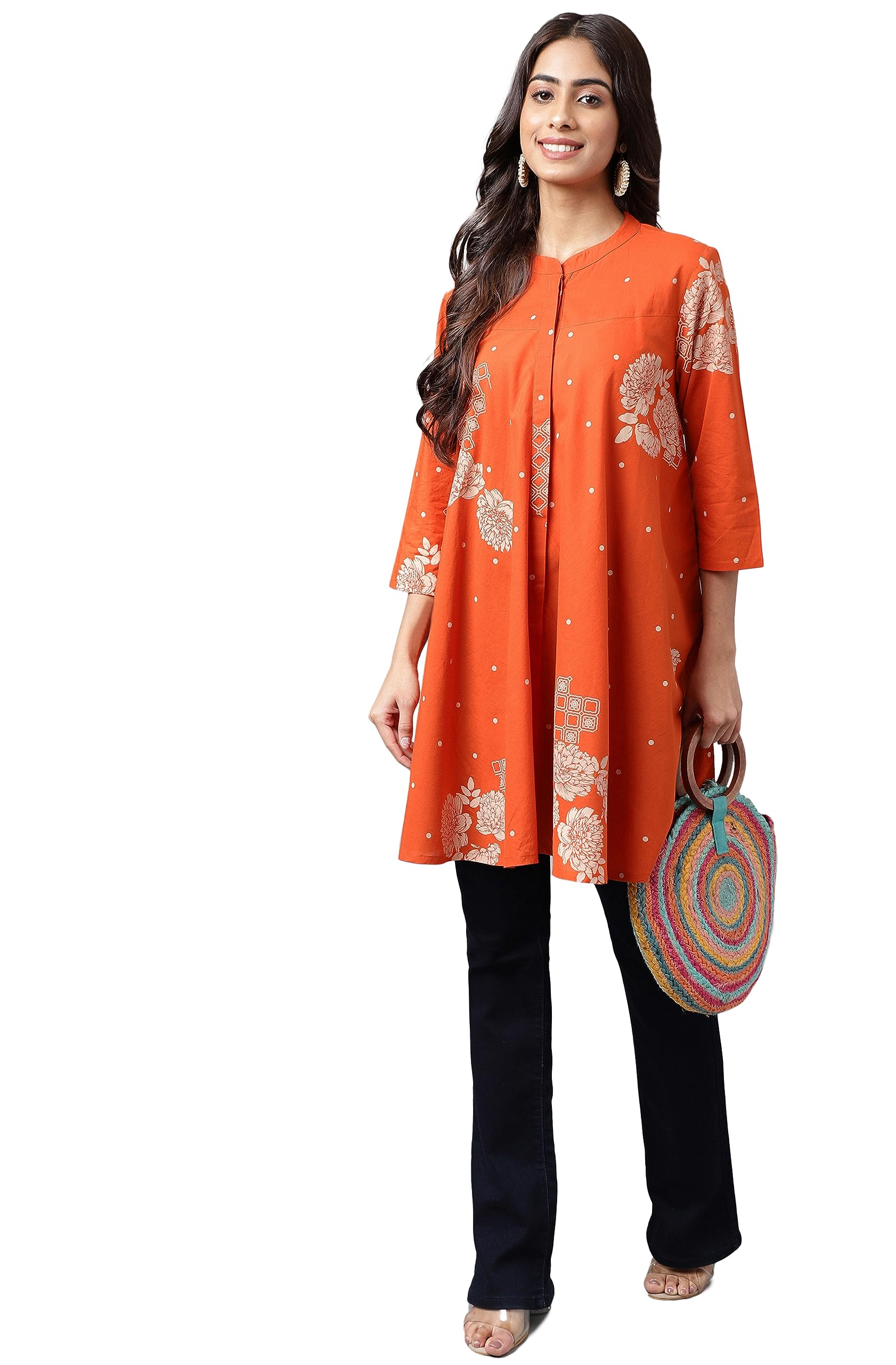 JanasyaWomen's Pure Cotton Floral Printed Flared Tunic