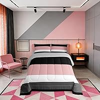 Vista 44 de Erosebridal - Juego de edredón con rayas rojas y negras tamaño Queen, juego de ropa de cama con diseño geométrico y estampado de patchwork en blanco