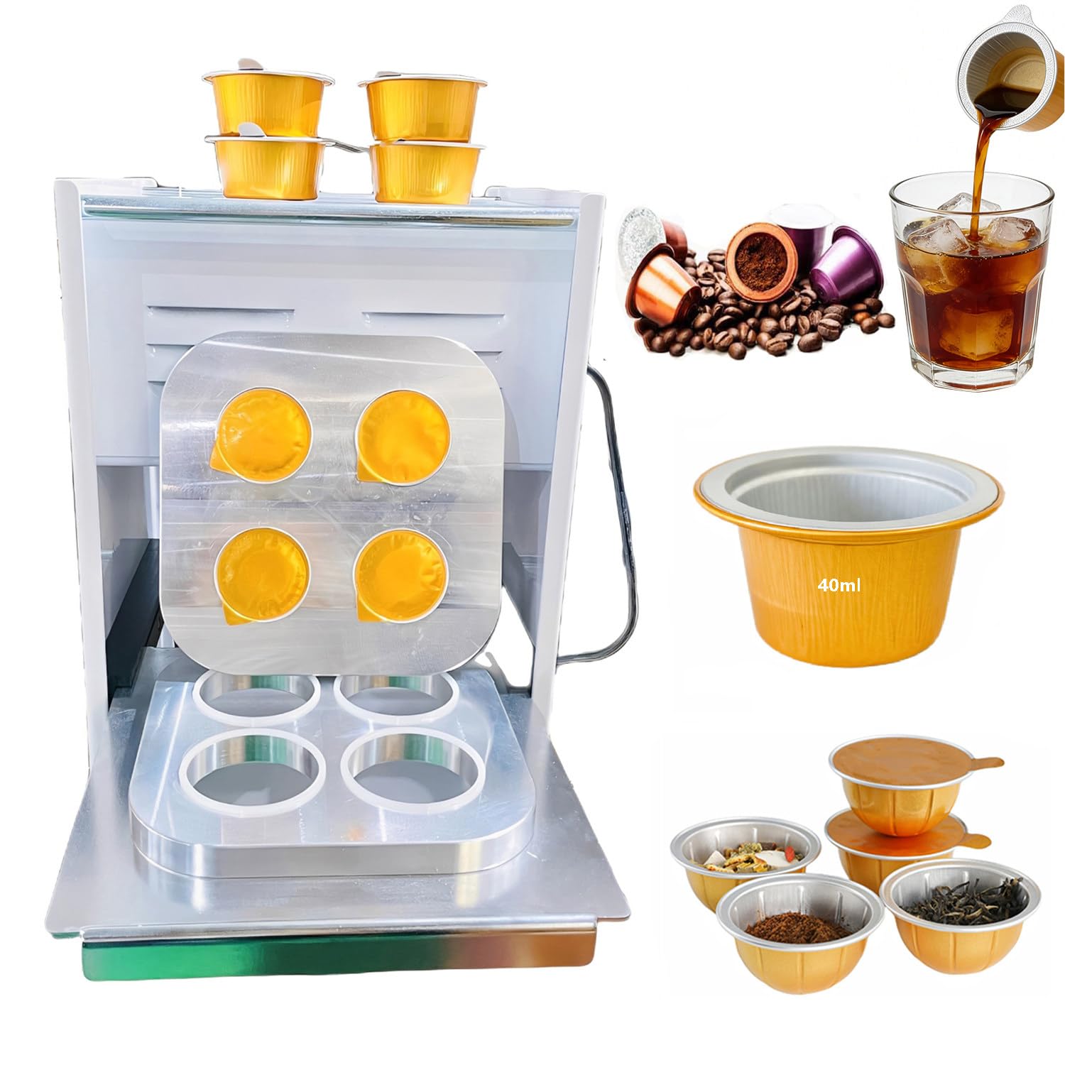 HADECOLL Manual Heat Sealing Machine with LCD Control for Aluminum Foil Cups, 300W Electric Sealer for Coffee Pods and Takeaway Use,40ML