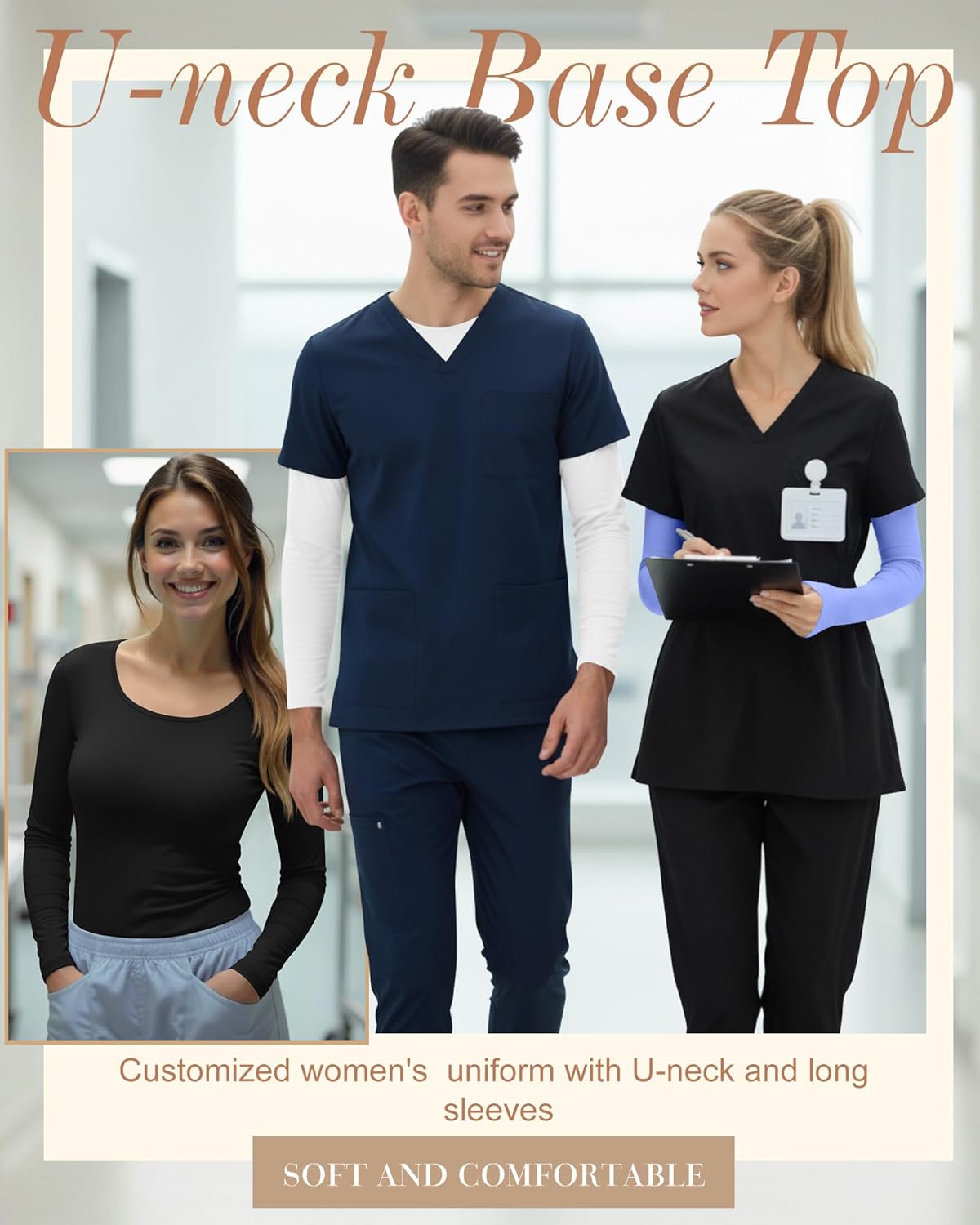 5 Pack Underscrub for Women Long Sleeve Shirts Fitted Scoop Neck Tops Basic Layering Tee Knit Tops for Nurse