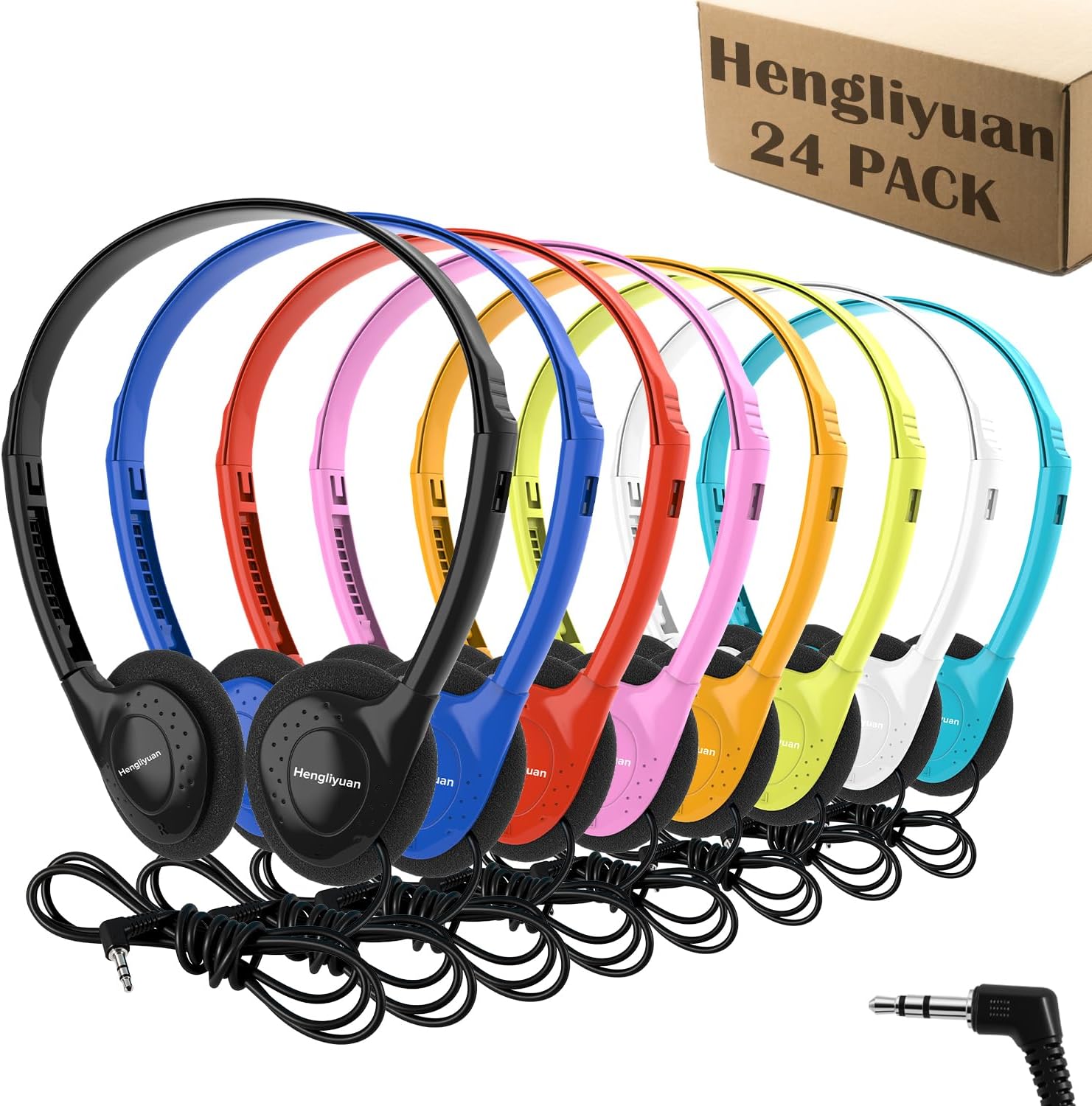 24 Pack Bulk Headphones for Classroom Students Kids School,Wholesale Earphones Wired On Ear Class Set Headsets with 3.5mm Jack for Library Chromebook Laptop PC Computer(HLY002,8 Colors)