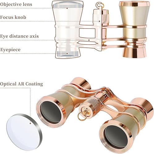 Miniatura 4 de Binoculares de ópera de 3 x 25 pulgadas, mini binoculares compactos ligeros con cadena para adultos, niños y mujeres, en concierto musical (rojo)