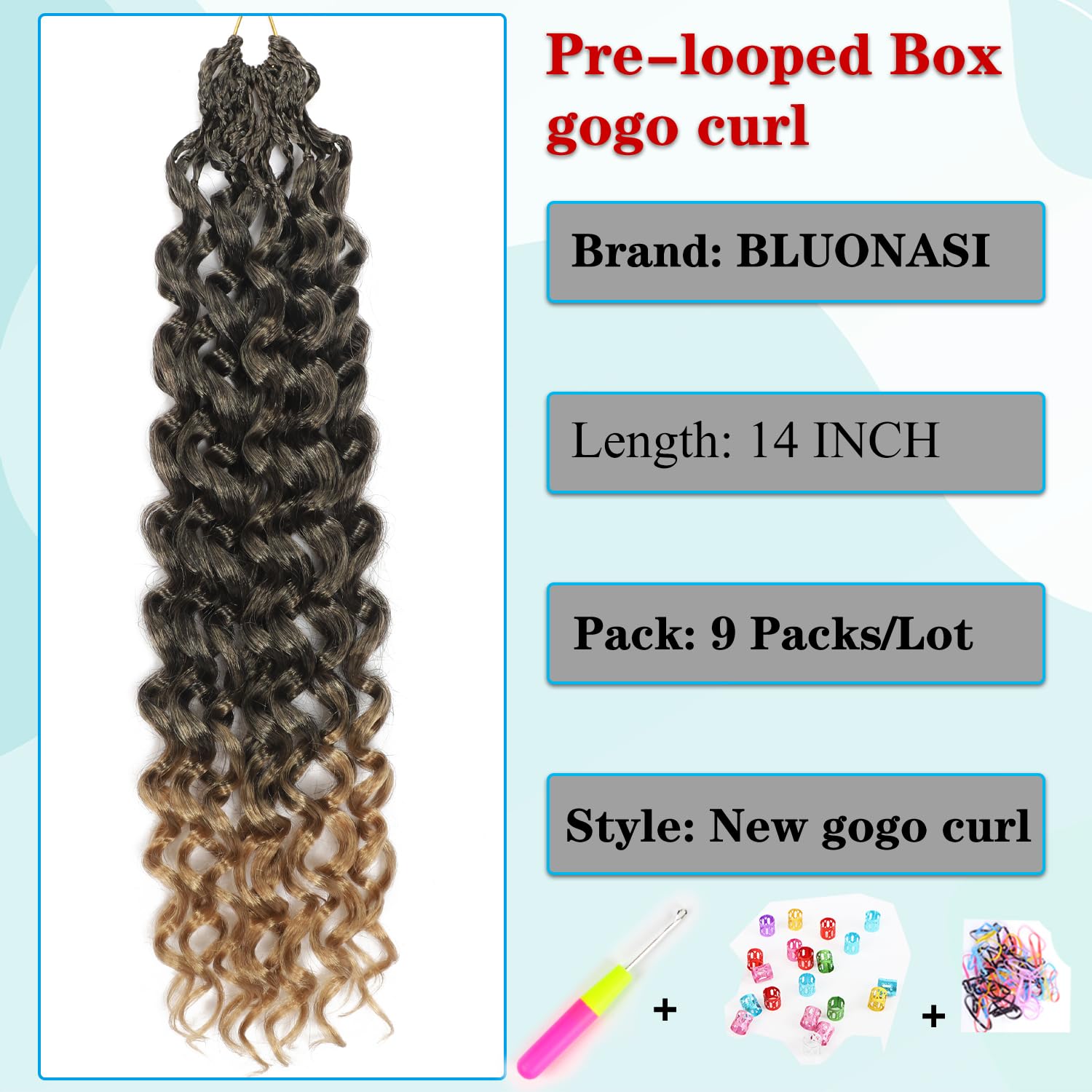 Gogo Curl Crochet Hair 14 Inch 9 Packs Ocean Wave Curly Crochet Hair for Black Women Pre-Looped Deep Wave Water Curly Braiding Extensions (T27# - Image 4