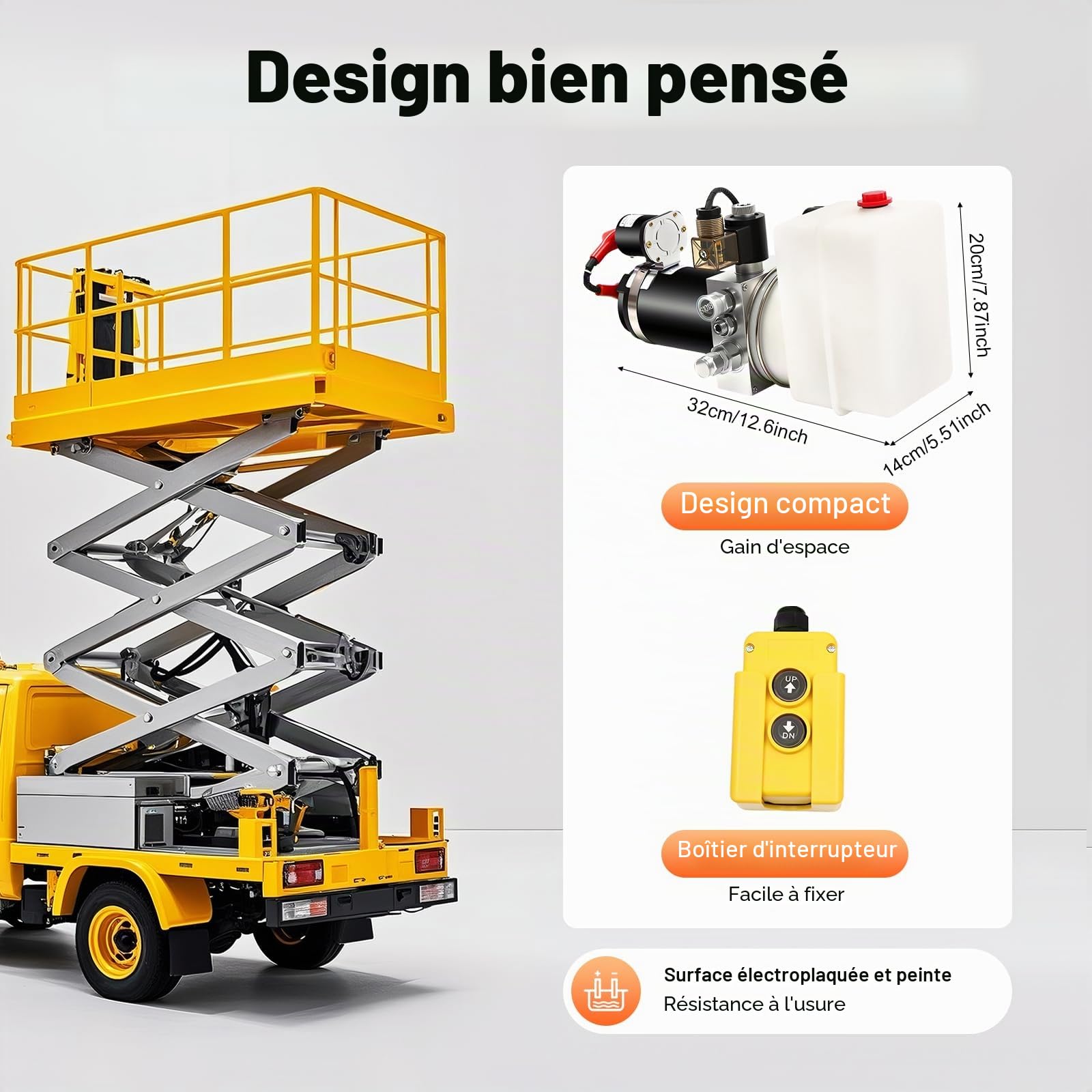 Pompe Hydraulique 12V, Groupe Hydraulique 800W Simple Effet, Unité Puissance Électrique avec Télécommande 4,5m pour Remorque Benne Basculante, Moteur Cuivre 2850tr/min, 18Mpa, 1.5L