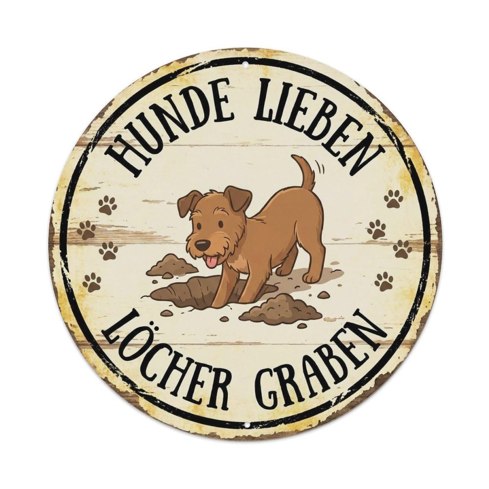 Dog Digging Expert Round Wall Hanging Metal Tin Sign