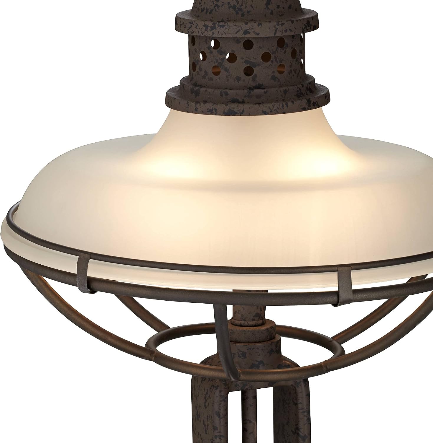Franklin Iron Works Rustic Western Industrial Table Lamp with Dimmer and USB Charging Port 26.5" High Rust Bronze Metal Open Cage Half-Dome Glass Shade Living Room Bedroom House Bedside Nightstand