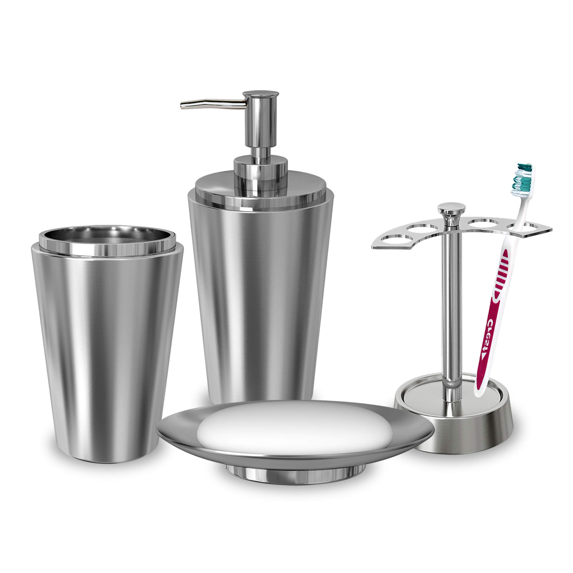 Juego de accesorios de baño nu Steel Kingston de 4 piezas con dispensador de jabón y vaso