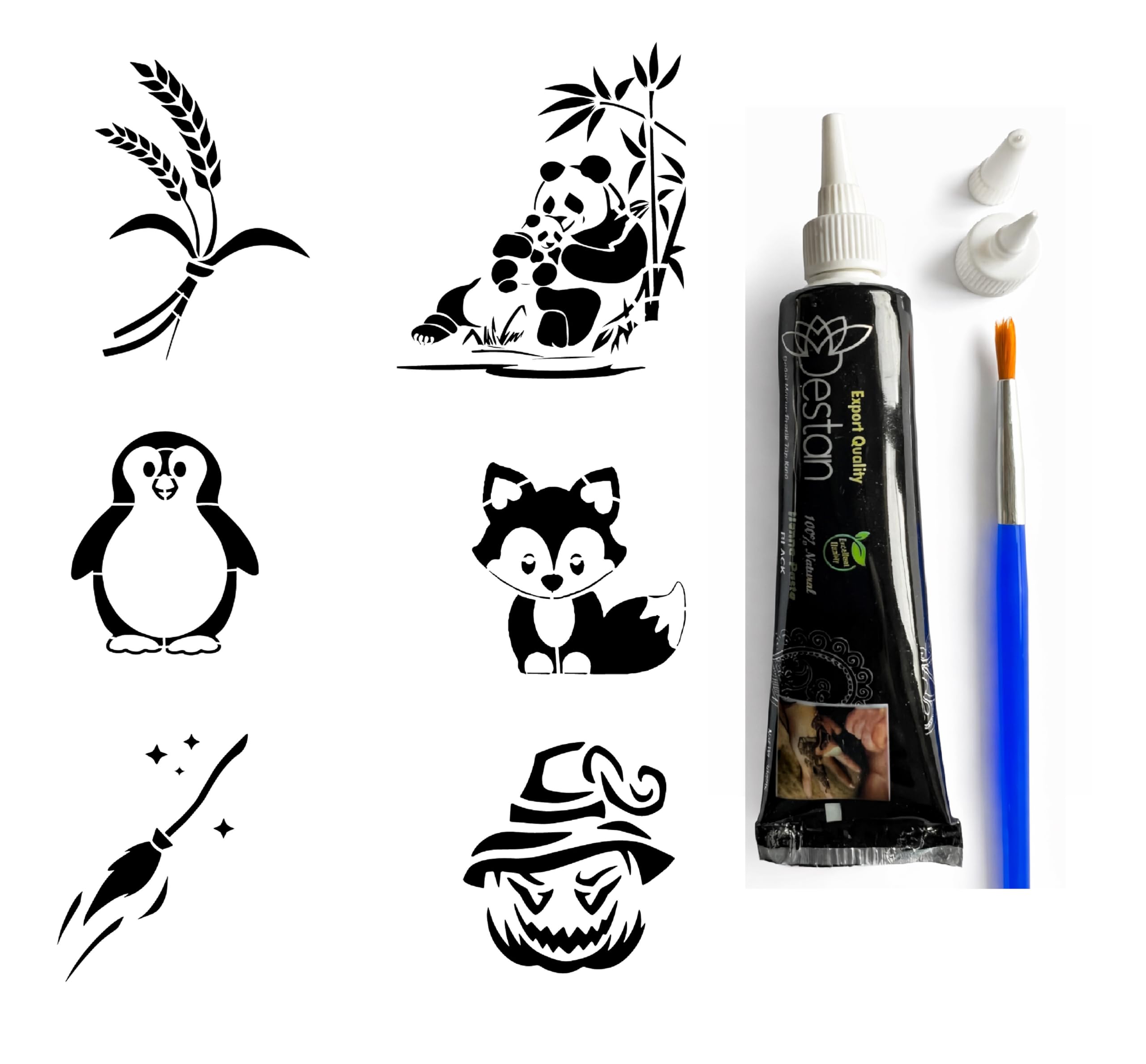 Panda Hint Kınası ile Geçici Dövme Yapma Seti Fırça Hediyeli