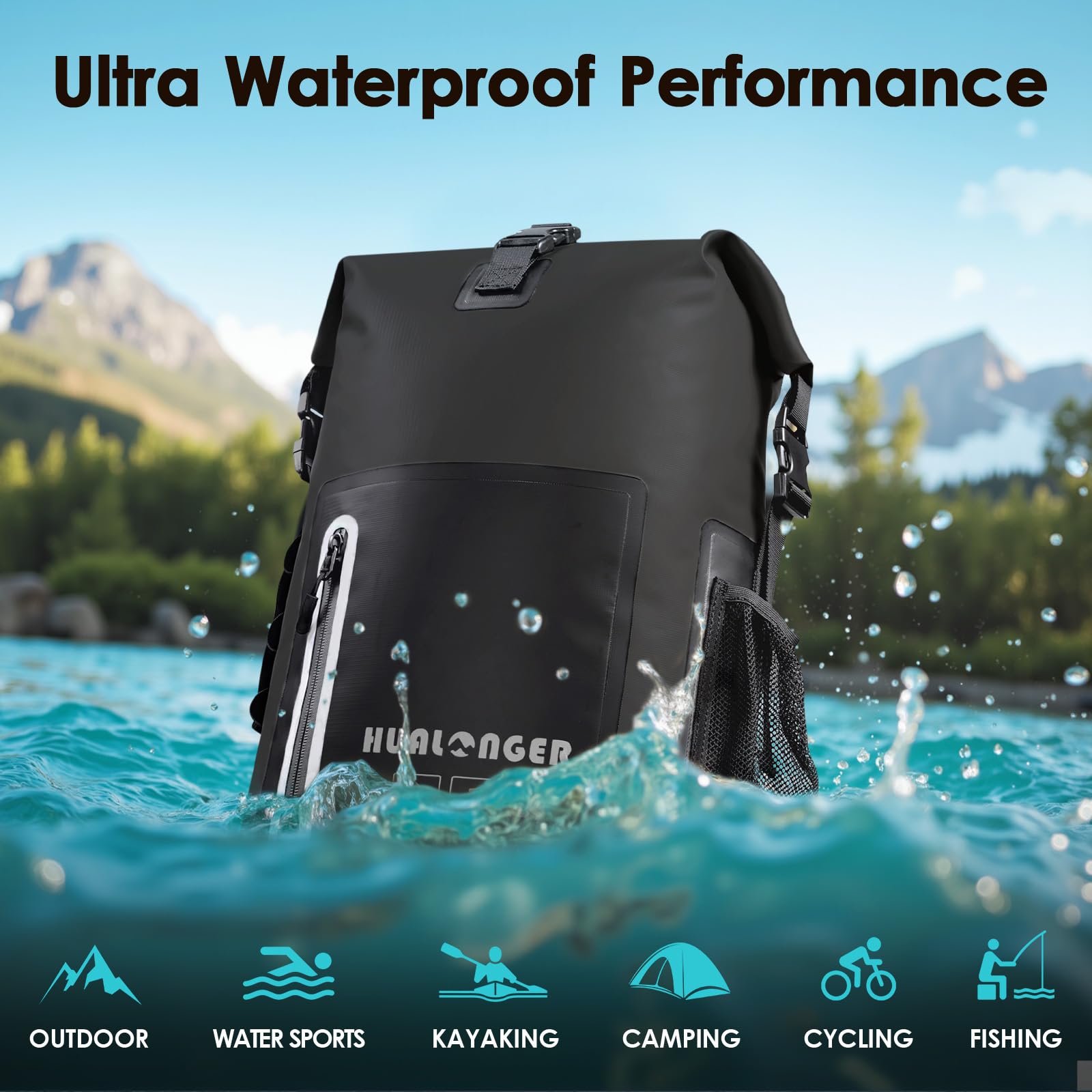 Hualonger Waterproof Backpack 20L/30L/40L- Roll Top Closure Bag - Hiking Backpack - Lightweight Durable Floating Dry Bag with IPX8 Waterproof Phone Case