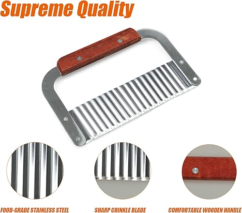Miniatura 2 de Paquete de 2 cortadores de arrugas para verduras, cuchillo de acero inoxidable ondulado para picar patatas fritas con mango de madera, herramienta
