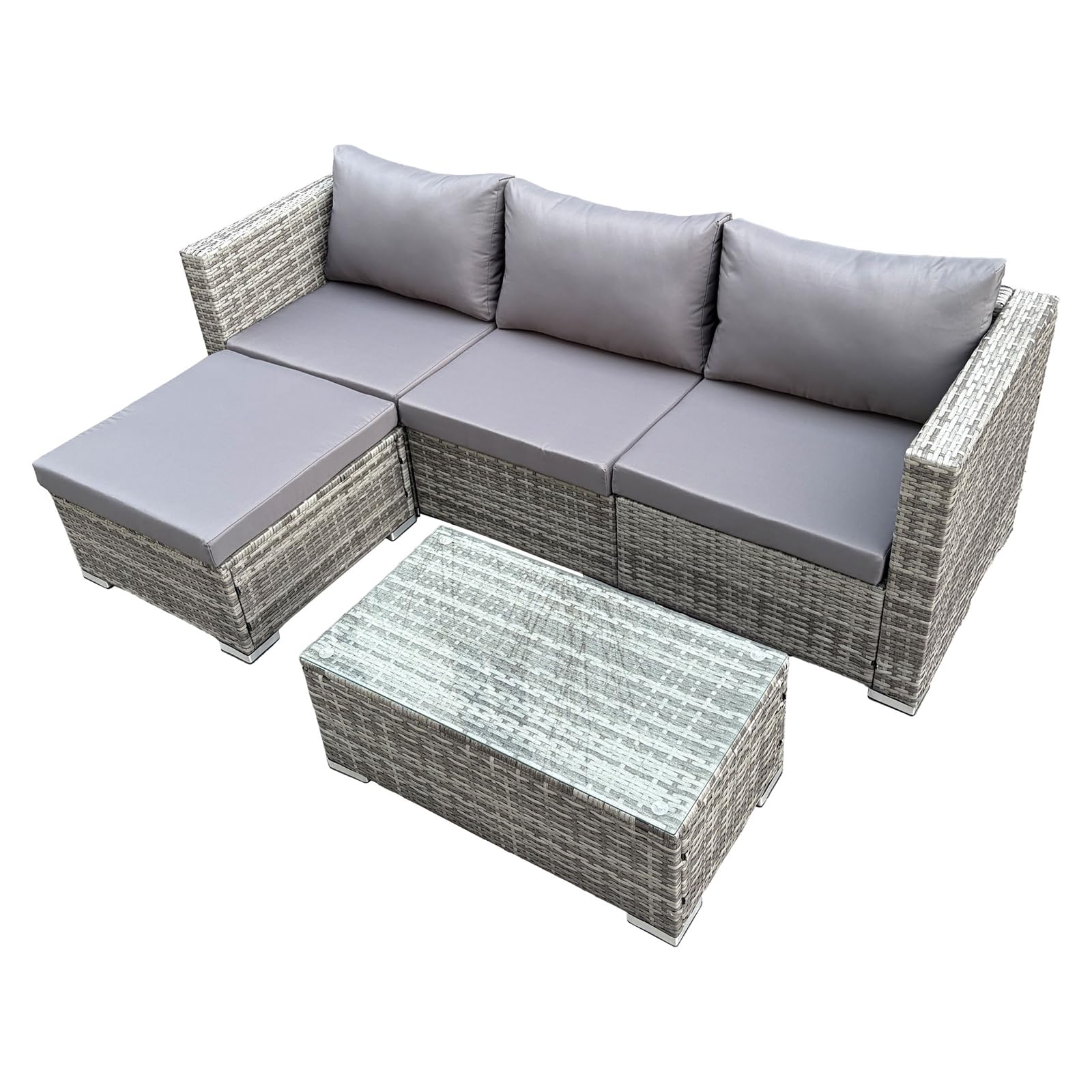 SVITA Queens Gartenlounge 5-teilig Polyrattan Lounge Set wetterfest Garten Terrasse Balkon inkl. Kissen Glas Tisch Grau