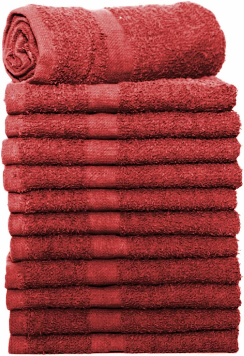 American Towels & Linens Hand Bath Towels, 100% Cotton - Multipurpose - Commercial Grade | Burgundy - Cleaning, Bathroom, Kitchen, Spa, Gym, Salon, Restaurants (12 Pack, 16 x 27 inches)