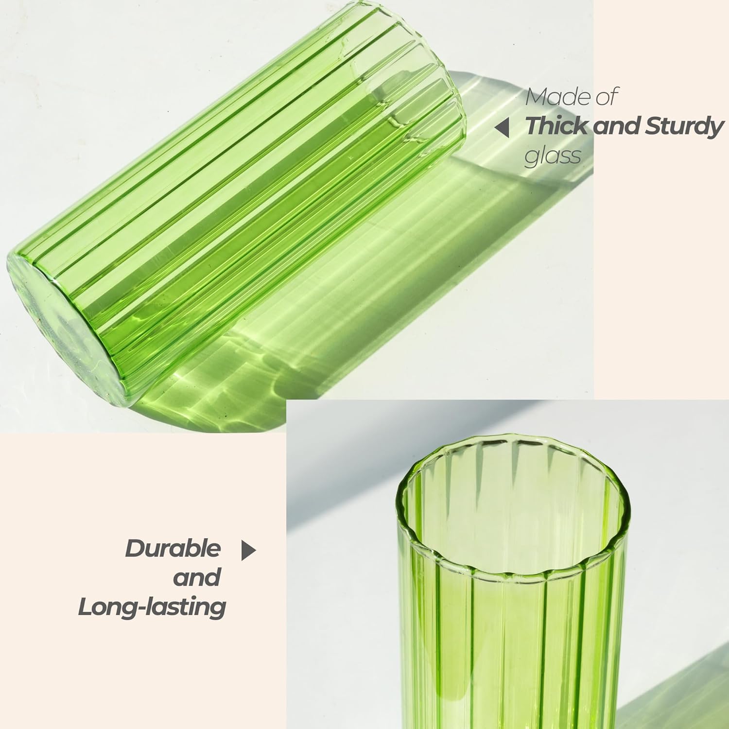 ComSaf Glass Cylinder Vases, Bud Vase for Centerpieces, 8 Inch Tall Ribbed Vase Hurricane Floating Candle Holder, Decorative Flower Vases for Wedding Reception, Home Decor, Housewarming Gift (Green) - Image 7