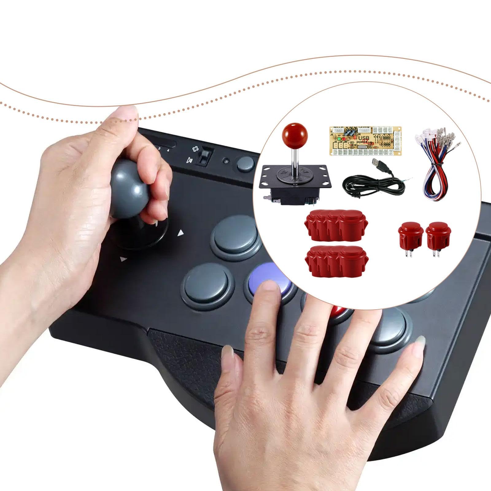 Arcade Joystick Kit Giocatore USB Manopola Pulsanti a Scatto Pc Accessori Materiale Pp Hardware Montaggio Rapido Adatto per Retro Gaming, Rosso