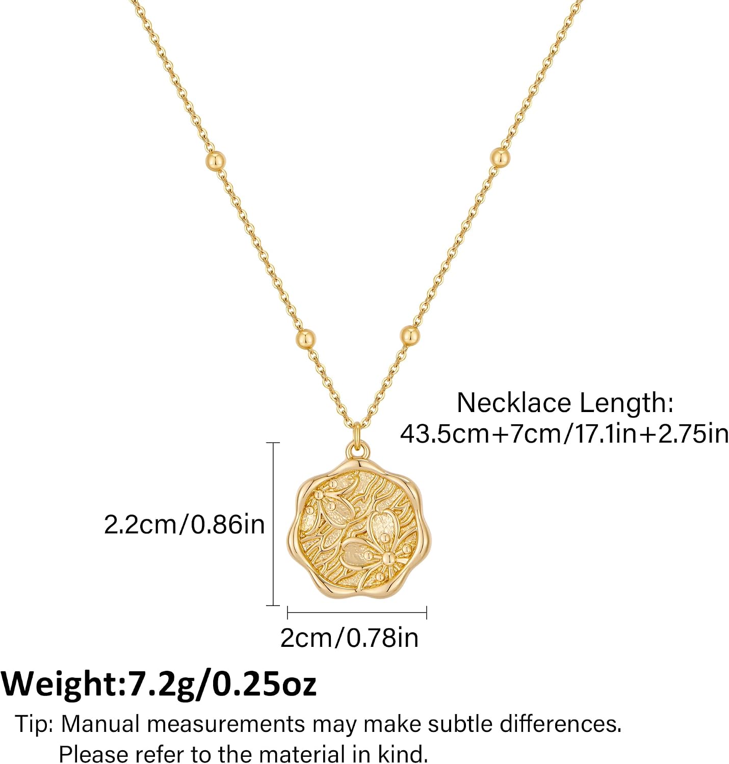 Vintage Flower Relief Coin Pendant Necklace for Women, Retro Gold Medallion Necklace for Daily, Work, Party, Vintage Style Wear