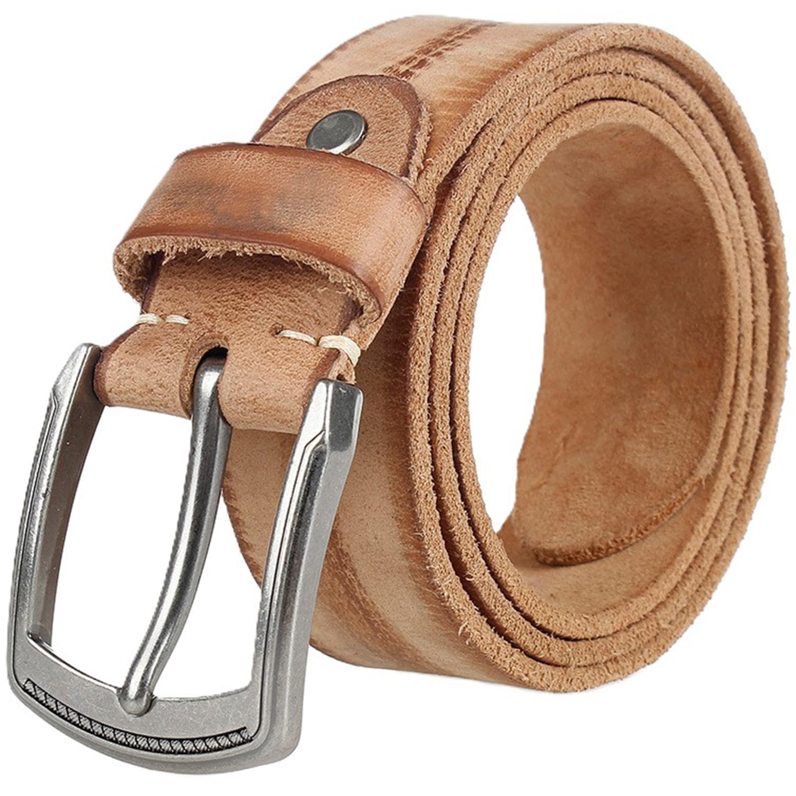 AGUTALITHIC Vintage Distressed Genuine Leather Belt for Men Women Classic Prong Alloy Buckle 38mm Wide Versatile Casual Strap(110cm/43, Camel)