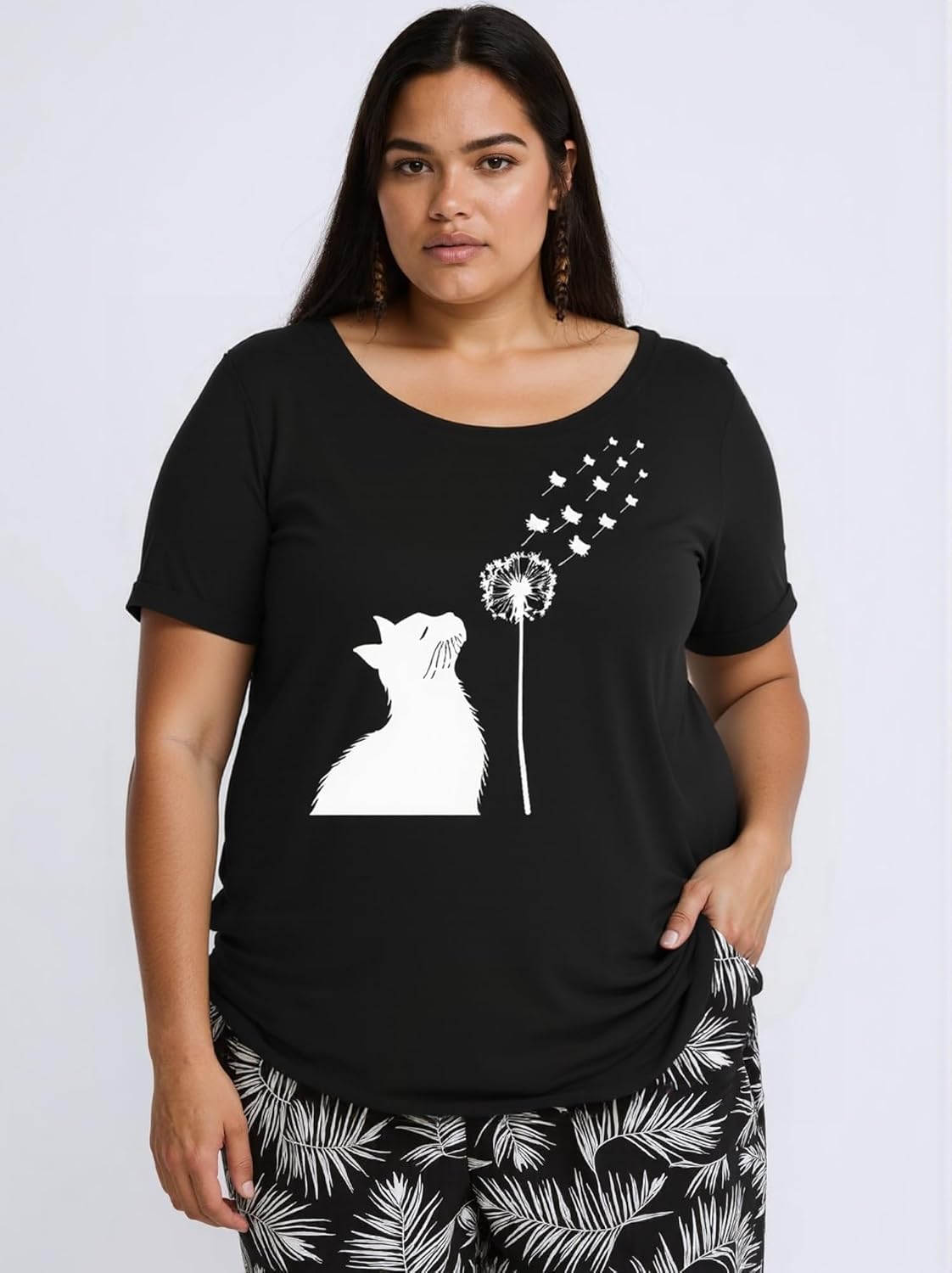 Cat Shirts for Women Butterfly Tee Shirts Womens Cute Butterfly Cat Graphic Print Tops - Image 7