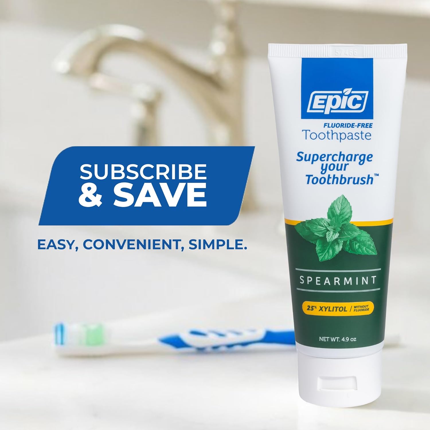 Epic Xylitol Toothpaste for Adults - Fluoride-Free Toothpaste with 25% Xylitol - SLS-Free Formula for Dry Mouth & Fresh Breath - Spearmint, 4.9oz (2-Pack) - Image 6