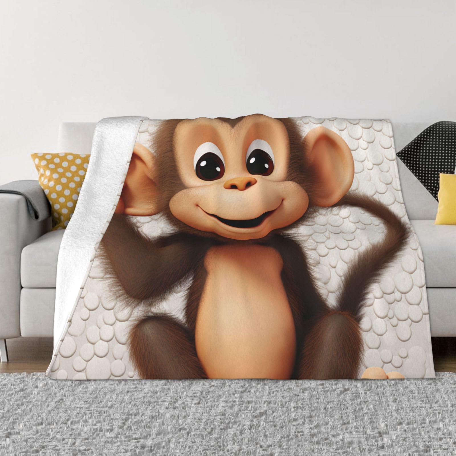 KLOPH Cute Monkey Throw Blanket 40"x30" Flannel Fluffy Warm Blanket for Couch, Reversible Plush Blankets for Bed, Comfy Fuzzy Blanket for Sofa, Plush Lightweight-Blankets for All Season