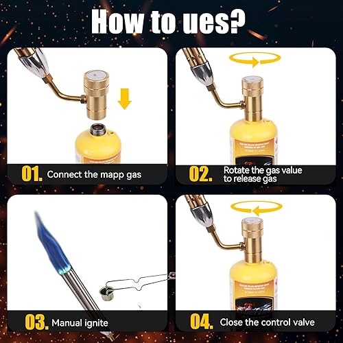 Miniatura 6 de Cabezal de soplete turbo de triple llama BlueFire de alto rendimiento 25590 BTU de gas de alta resistencia para soldadura por MAPP MAP Pro Propano