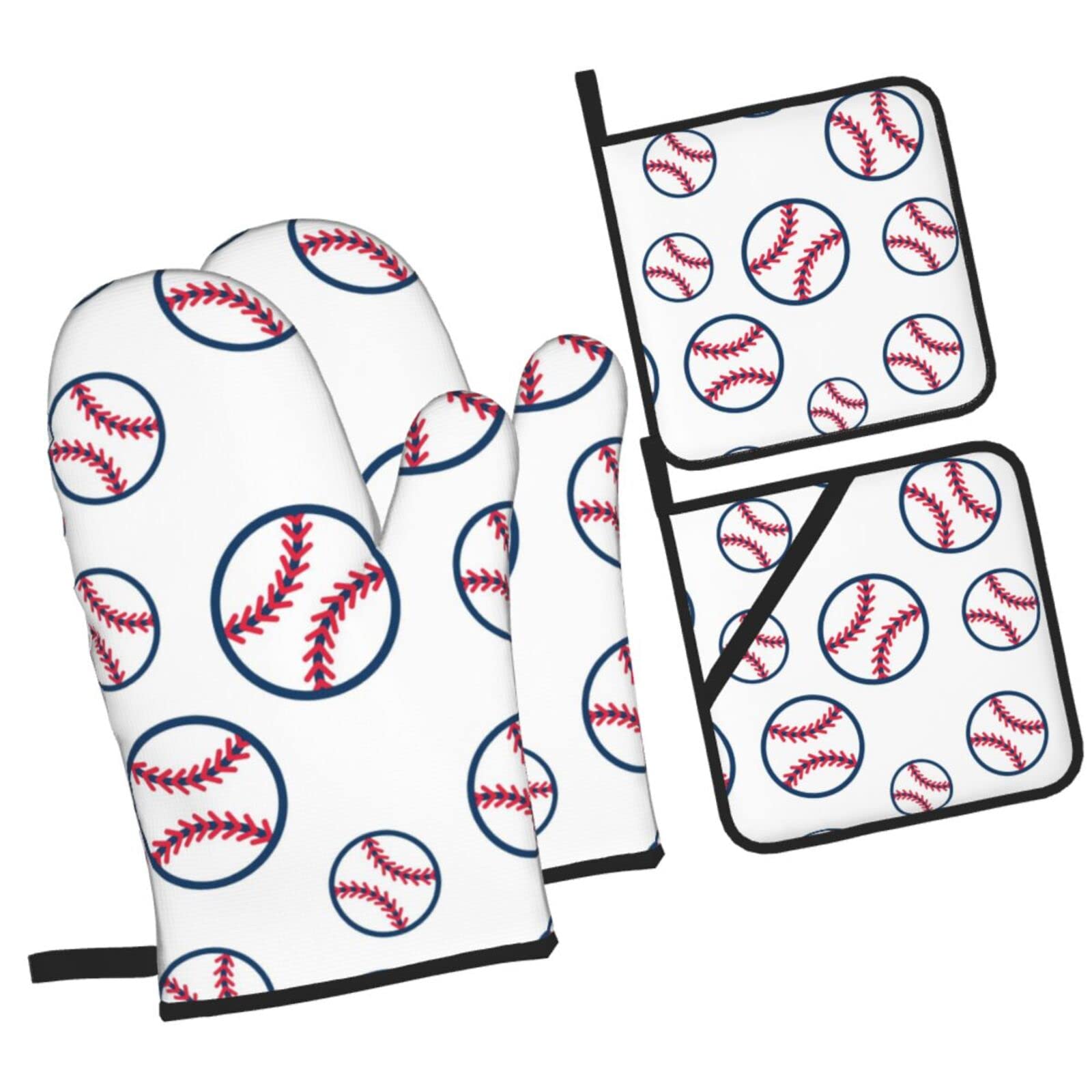 Baseball Softball Graphics Oven Mitts and Pot Holders Sets, Christmas Oven Mitt Kitchen Heat Resistant Non-Slip Pot Holders Set for Cooking Baking BBQ
