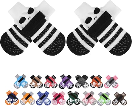 PUPTECK Anti-Slip Dog Socks with Double Sides Grips for Small Medium Large Dogs Hardwood Floors Prevents Licking, Dog Shoes for Hot Pavement Traction Control for Senior Dogs, Halloween Black S
