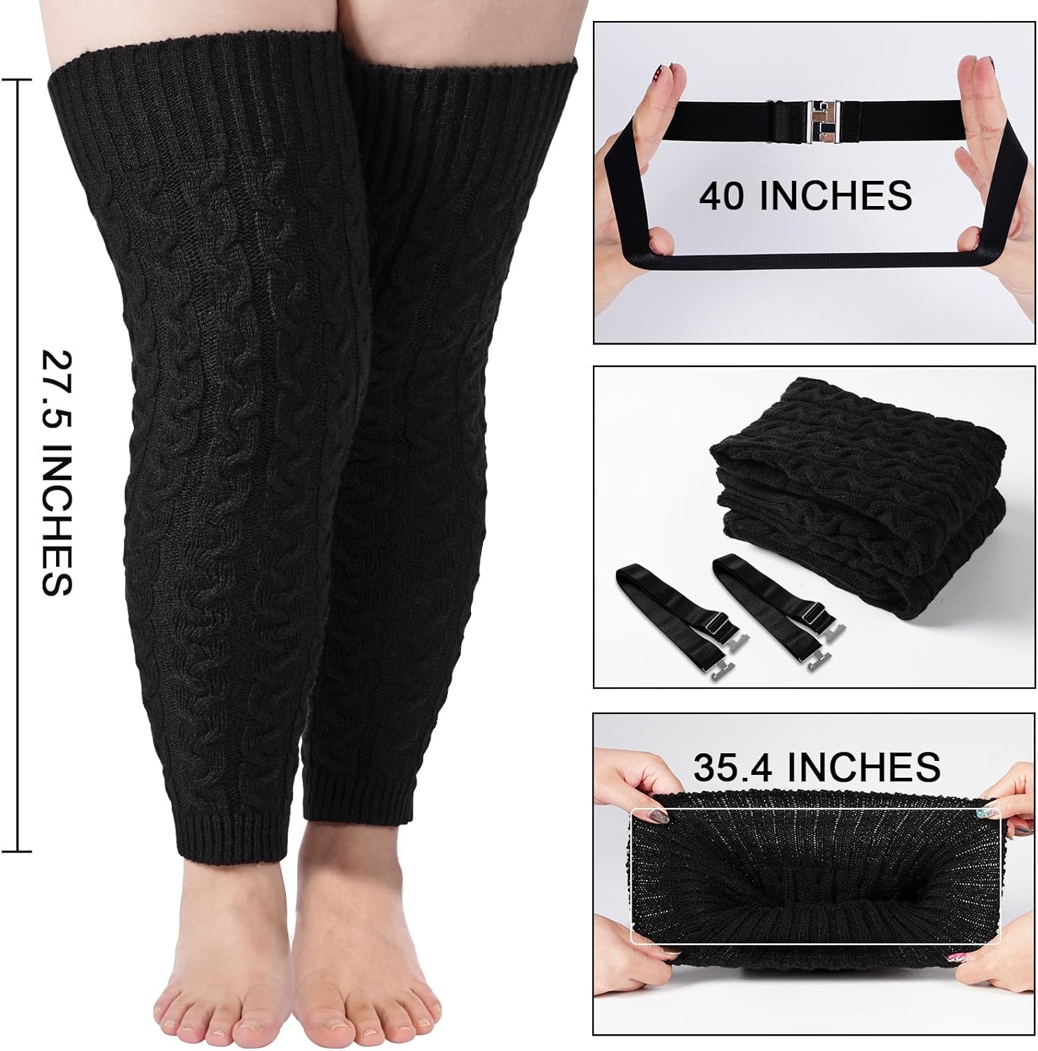 Moon Wood Plus Size Extra Long Leg Warmers for Women Winter Knitted Over Knee Thick Thigh High Socks Footless - Image 2