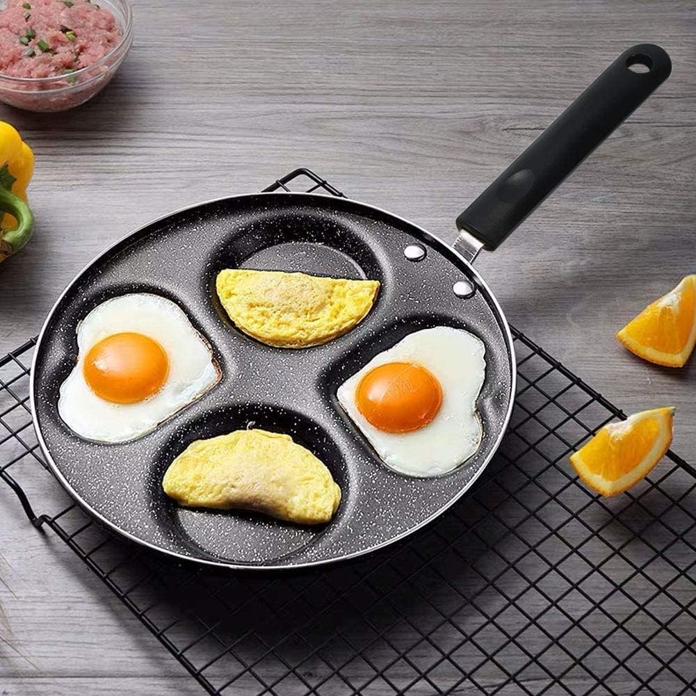 Omelet Pan,Pan Nonstick 4 Holes Nonstick Egg Frying Pan, Egg Poacher Pan,Round/Heart Shaped Egg Cooker For Omelet Pancake Crepe Pan
