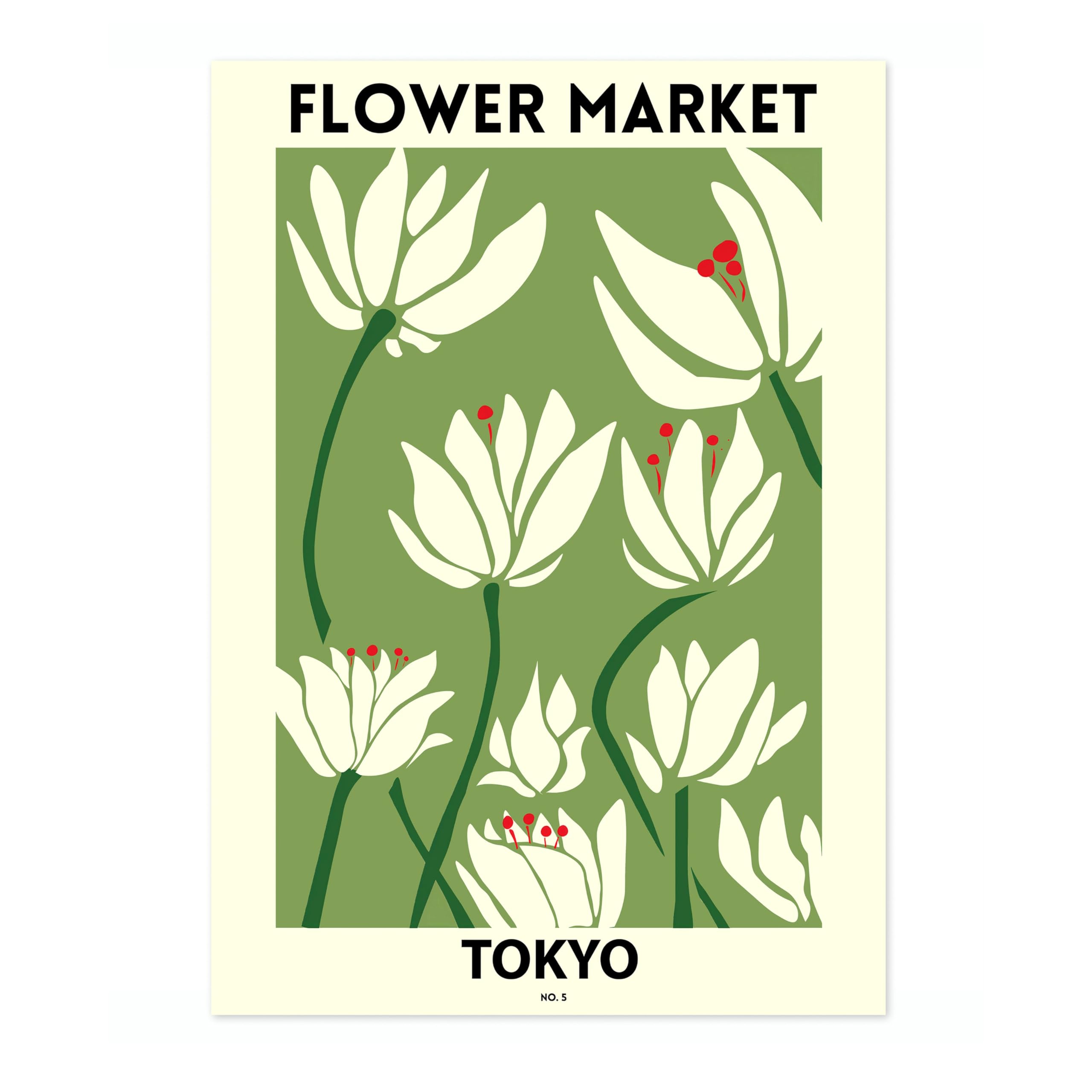 Tokyo Flower Market Poster Floral Wall Decor Print Abstract Colourful Minimalist Travel Bedroom Art, Archival Matte, 50x70cm (Print Only) - 50x70cm — image 1