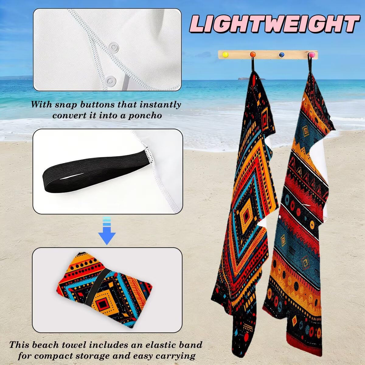 Serviette de Plage Microfibre, Lot de 2 Serviette de Bain Grande Taille 70x140 cm, Séchage Rapide Drap de Bain Rétro, Anti Sable Serviettes de Plage, Serviettes Microfibre Sport pour Travel -4514