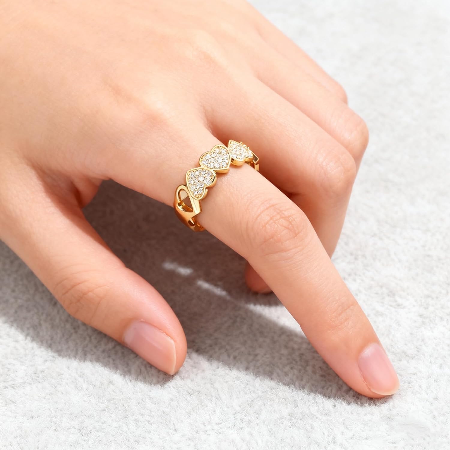 Gold Heart Rings for Women, Hollow Cubic Zirconia Adjustable Love Promise Trendy Irregular Statement Non Tarnish Rings Jewelry Gifts for Women - Image 2