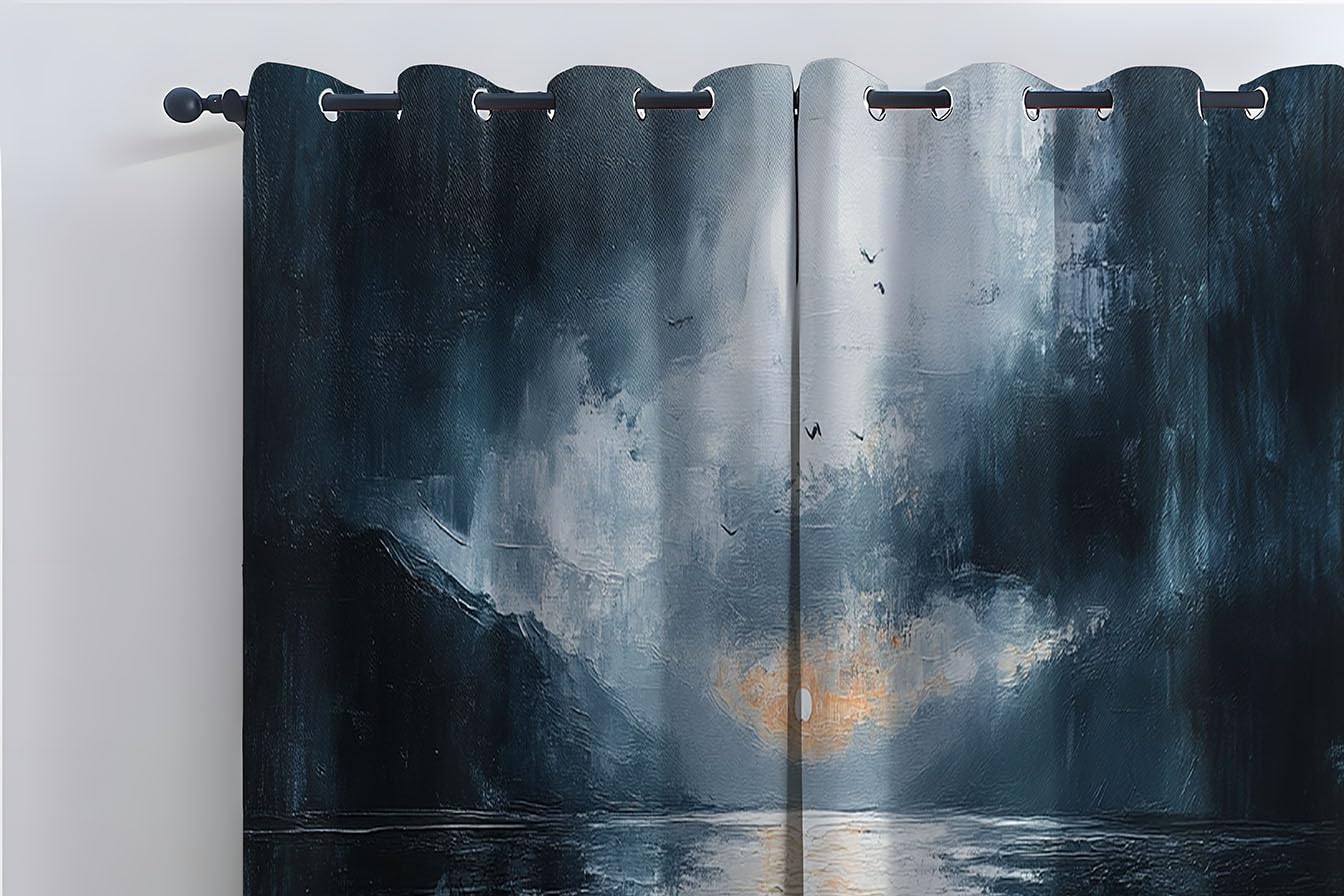 Rideaux occultants thermiques chambre paysage lac bleu 215x100