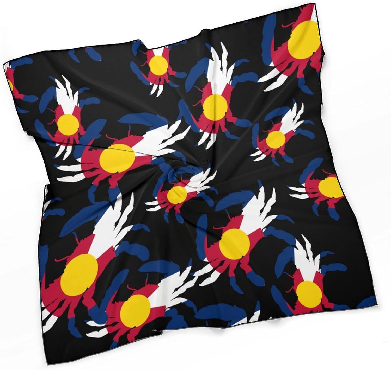 Colorado Flag Crab Bandana Fashion Head Scarf Square Silk Scarf Print Neck Hair Scarfs for Women Men Gifts