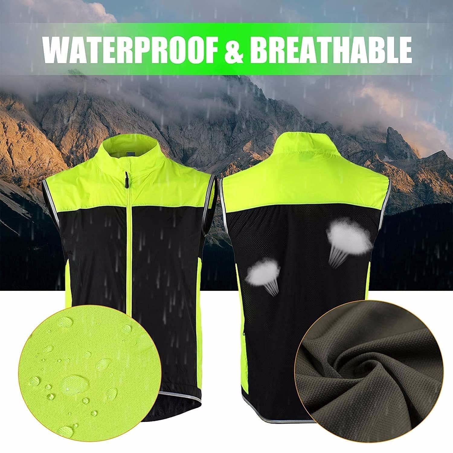 SIDHU Gilet da Ciclismo Uomo Donna Gilet da Corsa Riflettente Senza Maniche Giacca Impermeabile Antivento Hi Vis MTB Gilet da Ciclismo Leggero E Traspirante per Ciclismo Jogging,Green-XL