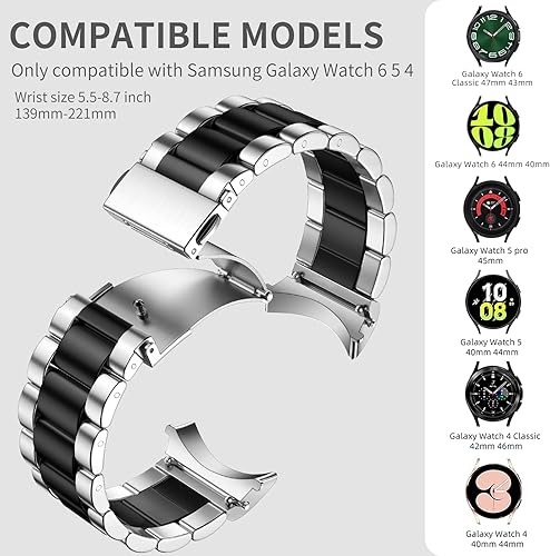 Miniatura 5 de Compatible con Galaxy Watch 6Watch 5, correa clásica de 1.57 a 1.77 pulgadas, correa de metal de acero inoxidable