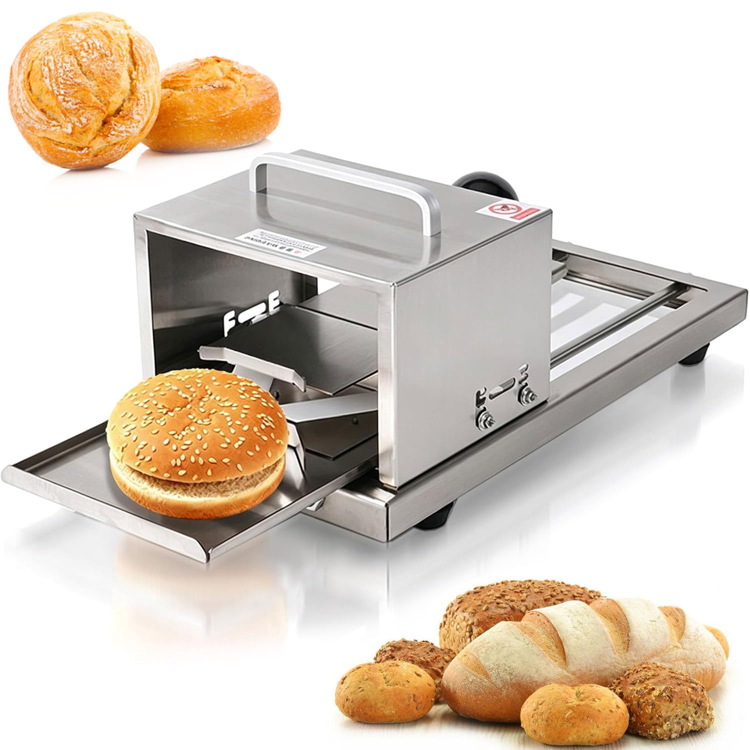 Commercial Bagel Slicer, Handles Food Up To 6" Wide & 1.25" Thick, Manual Push Pull Burger Bread Slicer, 4 Levels Adjustable Thickness, W/stainless Steel Blade, Home Hamburger Cutter, For Breads