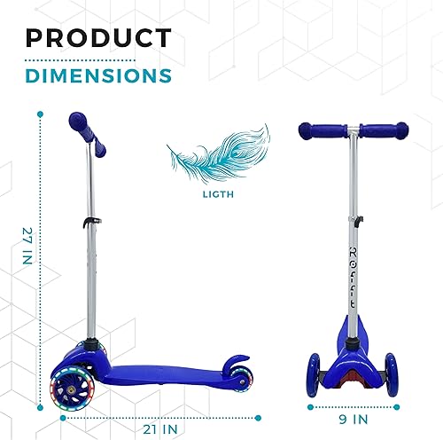 Miniatura 2 de ROFFT Patinete para niños de 3 a 5 años, scooter para niños de 2 años en adelante con LED de 3 ruedas, altura ajustable, barra en T de aluminio