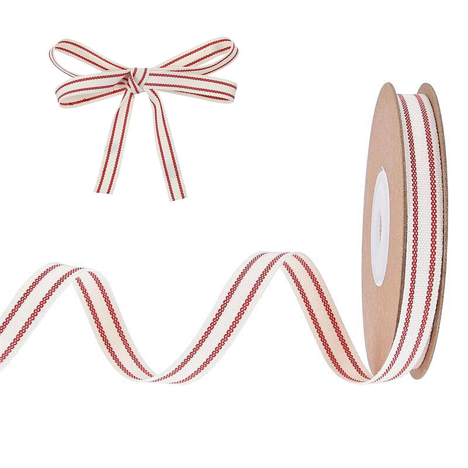 9m Stripes Cotton Ribbon,10mm Red White Valentine's Day Ribbons Farmhouse Cotton Webbing Sewing Fabric Trim Roll for Gift Wrapping Home Decor DIY Crafts Bouquet