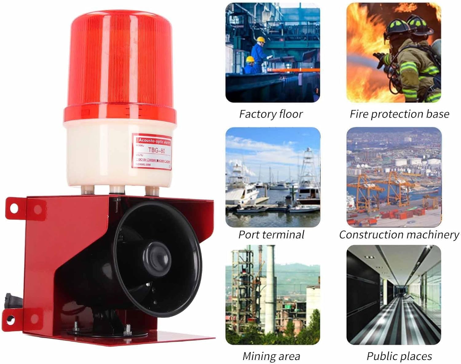 Alarma de Sirena Industrial, Sirena Alarma 120 dB, Luz de Advertencia LED IP65 Impermeable, Avisador de Seguridad con Luz Estroboscópica, para Interior y Exterior(Enchufe UE 220 V)