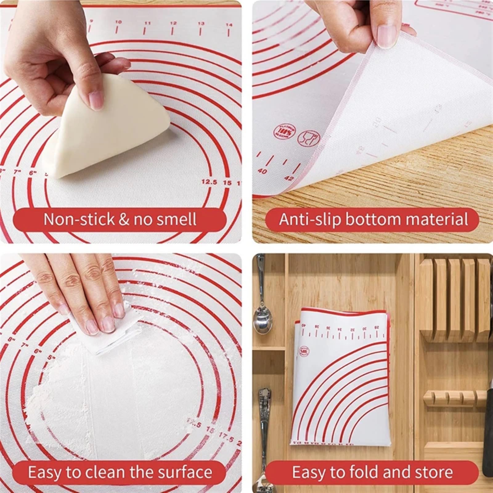 Tapis de pâte 1 pièce Tapis de cuisson en silicone surdimensionné, tapis de pétrissage à rouleau à pâtisserie, cuisine, crêpes, pâte à pizza, poêle antiadhésive, tapis de cuisson en silicone
