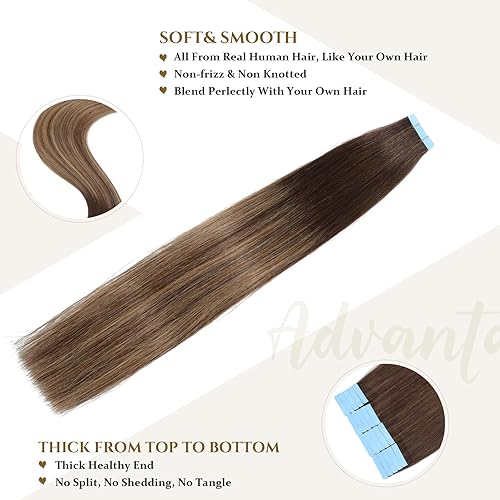 Miniatura 2 de Extensiones de cabello humano con cinta, 20 piezas, 1.57 onzas, 16 pulgadas, extensiones de cabello humano real de doble trama, sin costuras, para