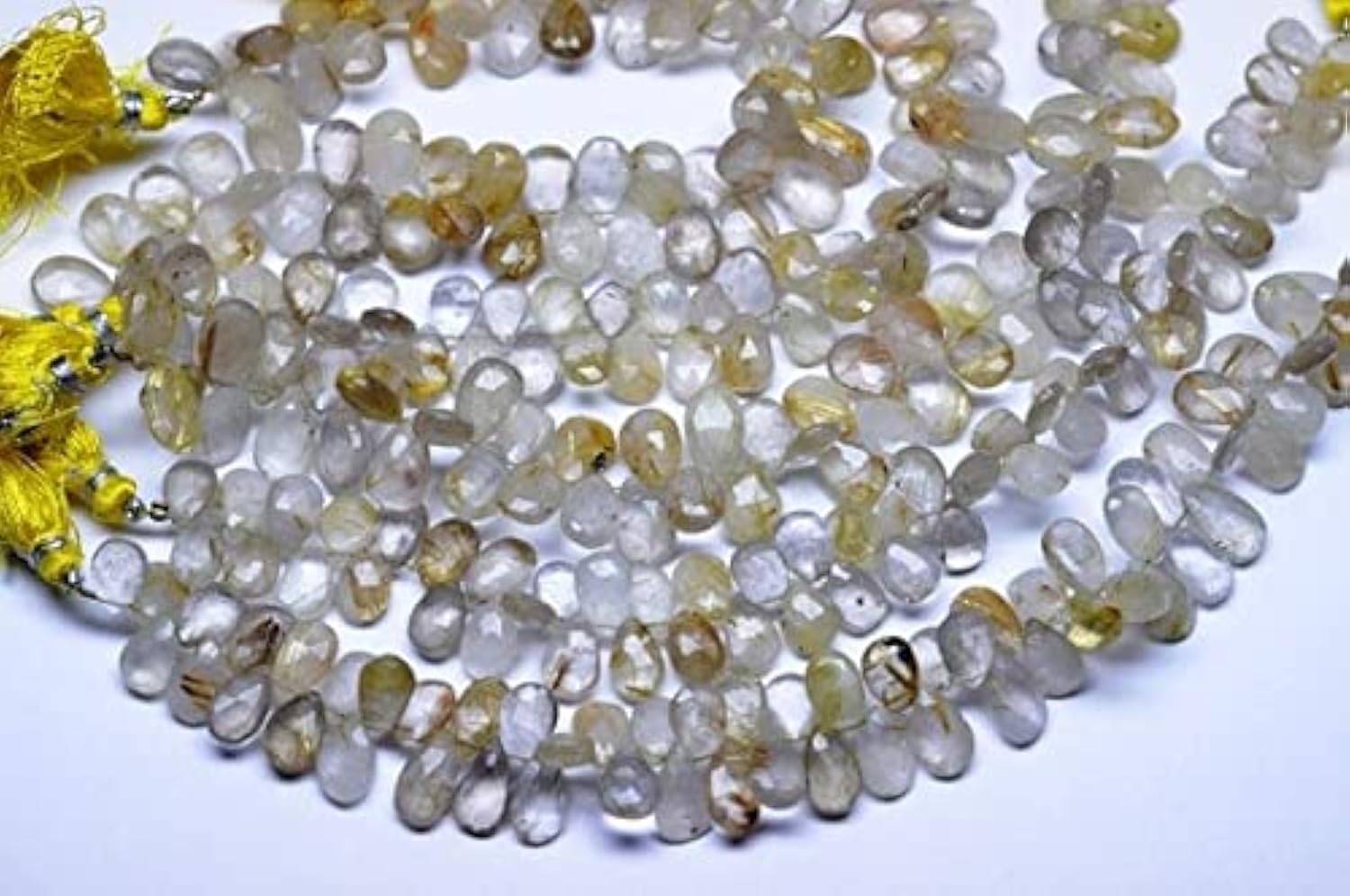 Quartz rutile doré naturel perles briolette de forme poire facettée pour création bijoux DIY