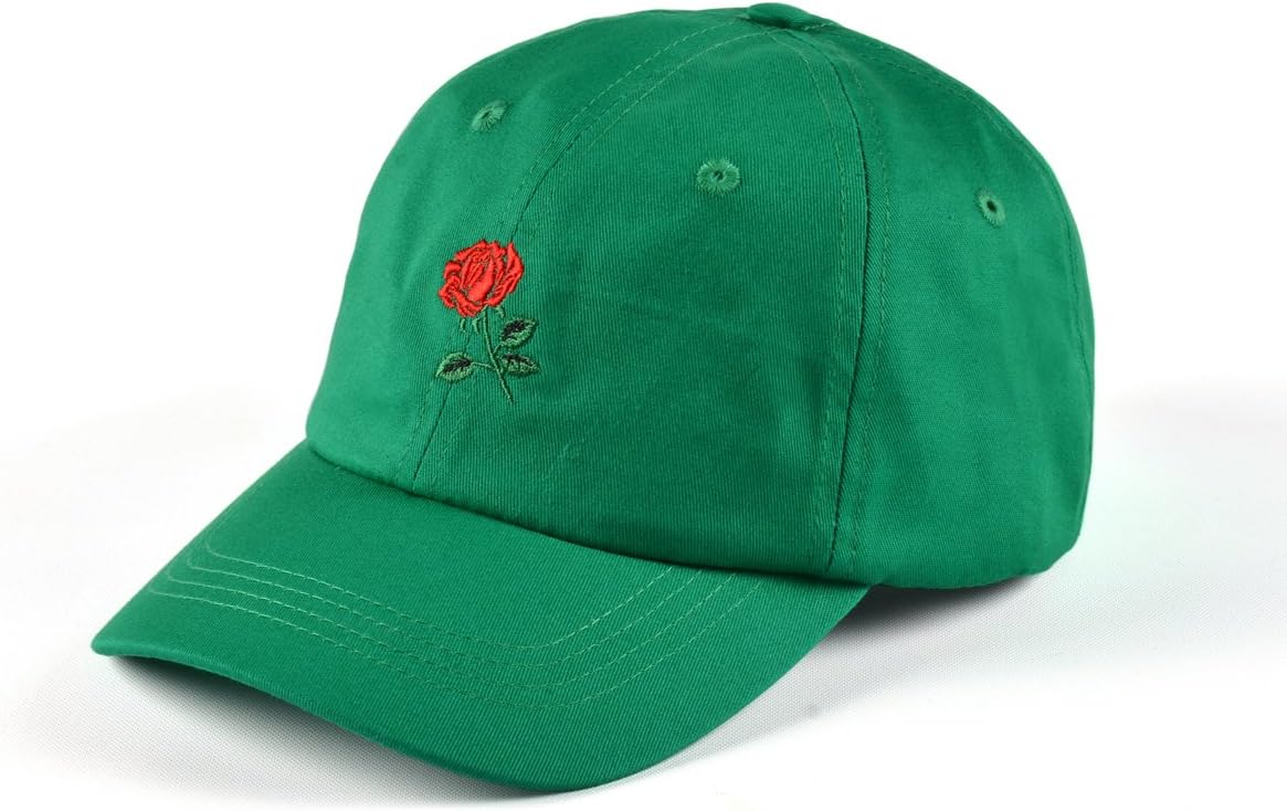 Rose Embroidered Dad Hat Women Men Cute Adjustable Cotton Floral Baseball Cap (Kelly Green)