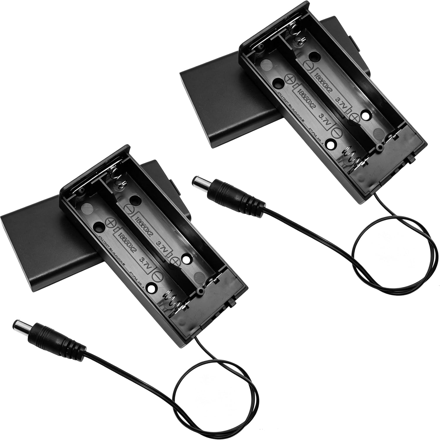 2PCS 2 Slot 18650 Battery Holder Series Connected with 5.5x2.1mm DC Connector and On Off Switch Battery Case with Cover for DIY Project Power Supply Electronic Device Powering Black