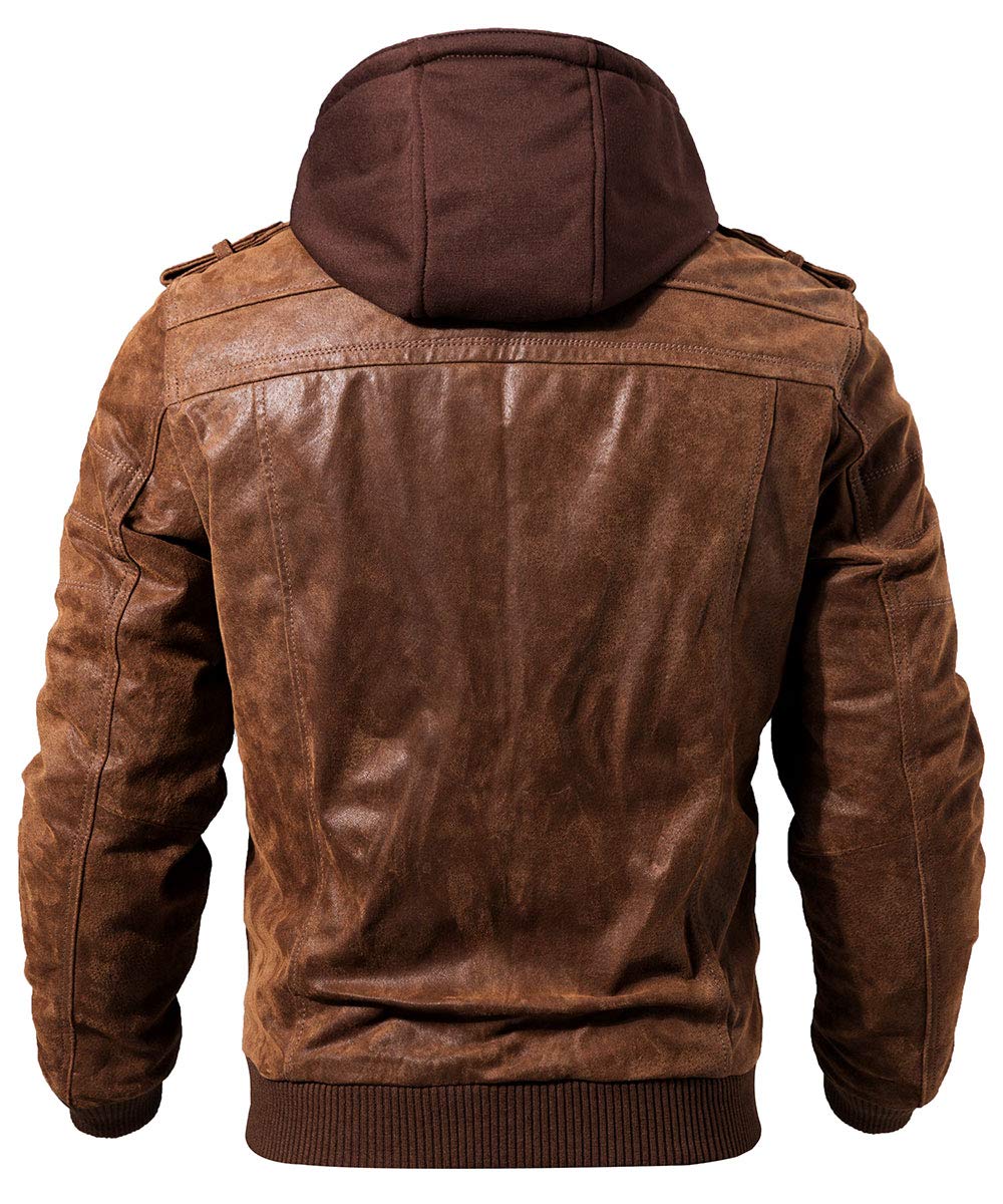 FLAVOR Giacca di Pelle Vera Uomo Moto Cappuccio Staccabile