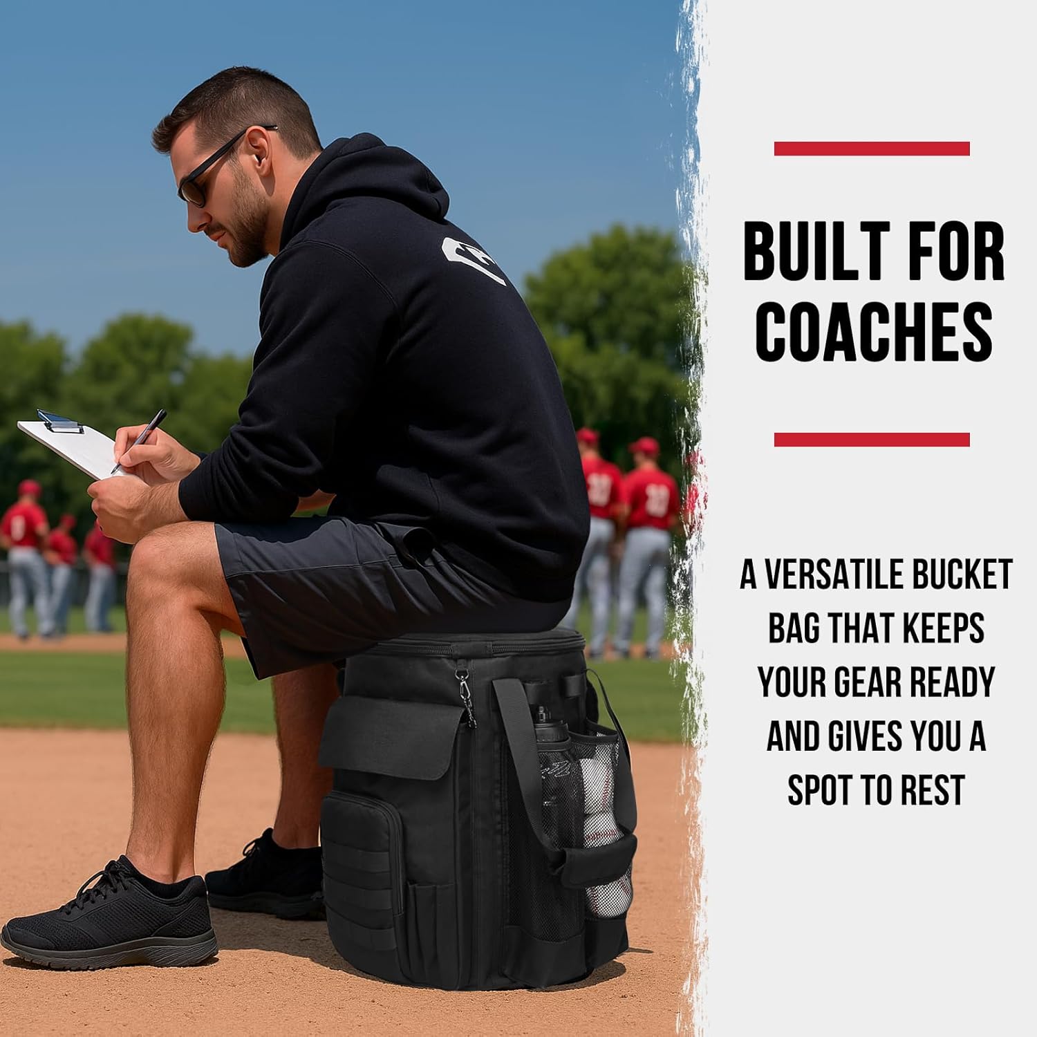 Baseball Bucket Bag, Softball Coaches Bags Fit 6 Gallon Buket, Baseball Coaching Accessories with Multiple Pockets