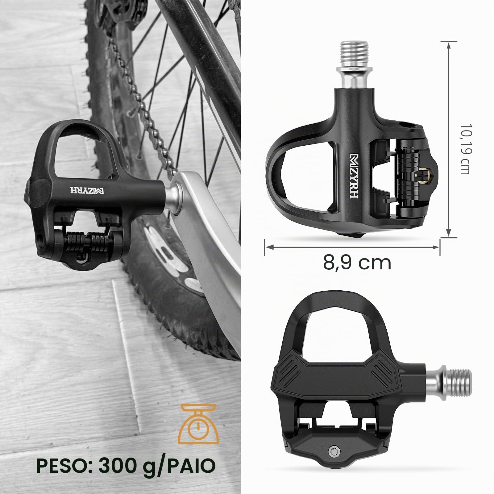 MZYRH Pedali senza clip compatibili con il sistema Look KEO | Pedali per bici da corsa in nylon da 9/16 pollici, leggeri, set di tacchetti