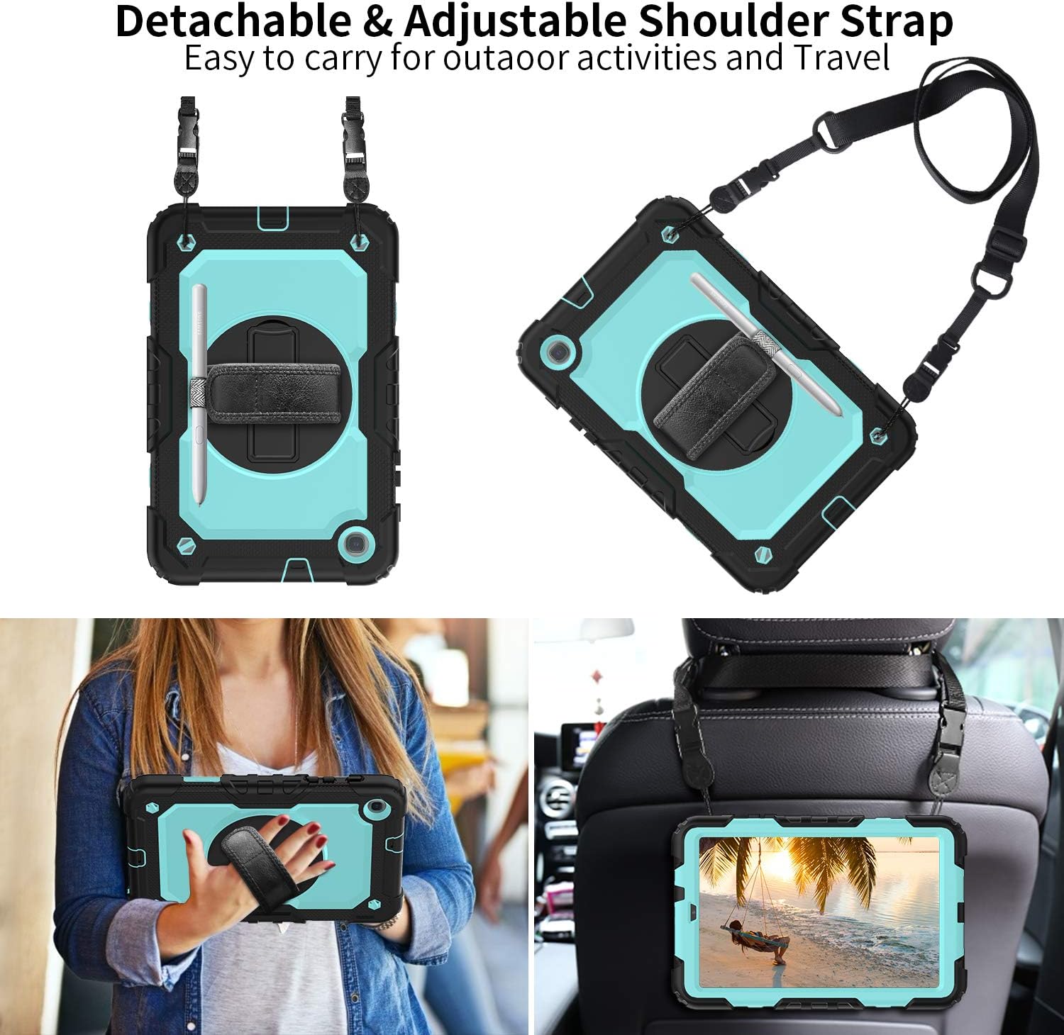 Samsung Tab A 8.4 Case with Pencil Holder | Herize SM-T307/SM-T307U Case with Screen Protector | Full-Body Rugged Heavy Duty Case with 360 Rotating Kickstand Hand Strap for Galaxy Tab A 8.4 2020