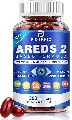 AREDS 2 Suplemento de vitaminas y minerales para los ojos - Suplemento de luteína y zeaxantina, vitamina C y E, zinc y cobre para protección de la