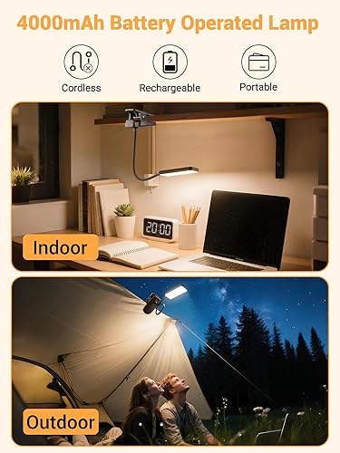 Miniatura 3 de Clip on Light,9 Brightness+5 Color Rechargeable Desk Lamp,4000mAh Battery Operated Lights,450 Lumen 48 LED Desk Lamp with Clamp Light,Cordless